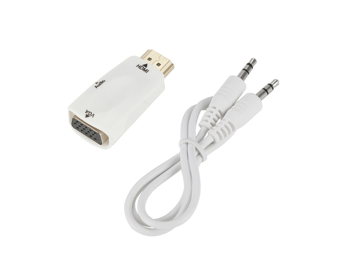 Cable Adaptador Hdmi A Vga Con Audio, Blanco, Compacto Y Fácil De Usar.