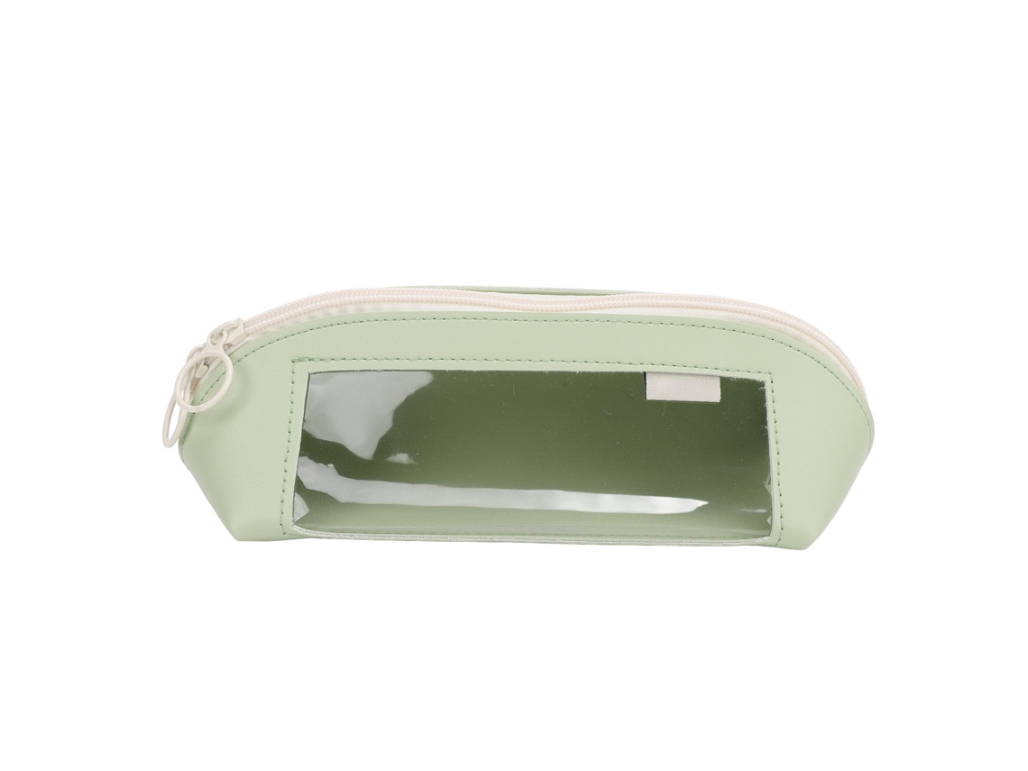 Estuche De Lápices De Cuero Pu Transparente Con Gran Capacidad Para Estudiantes Estuche De Papelería Bonito Verde Portátil