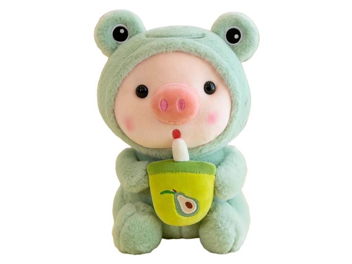Ats-9.8 Pulgadas Peluche De Cerdo Con Taza De Té De Leche Juguete Suave Adorno Para Cama Sofá Niños