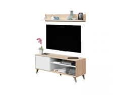 Mueble TV con estante Kikua Plus Blanco Artik (Blanco Mate) - Roble Canadian 135 x 50 x 40 cm