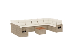 Maison Exclusive - Conjunto de sofá de jardín de 11 piezas con cojines de mimbre, color beige