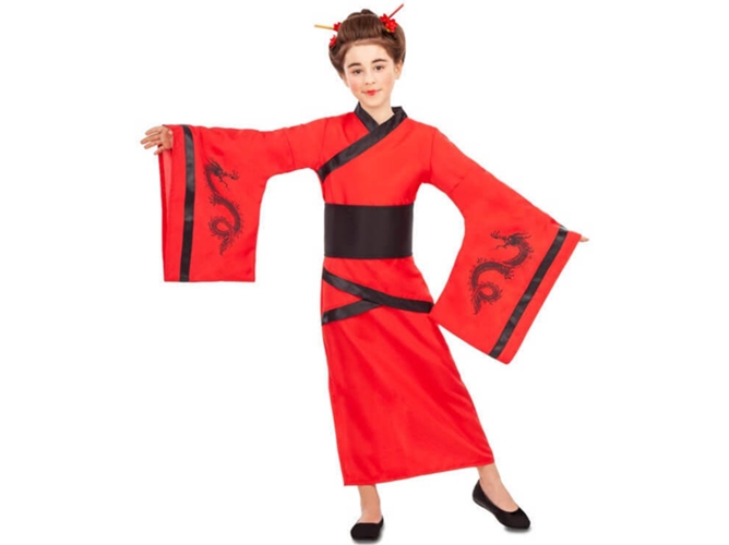 Disfraz de Niña DISFRAZZES China Rojo Y Negro Infantil (Talla: 7 a 9 años)