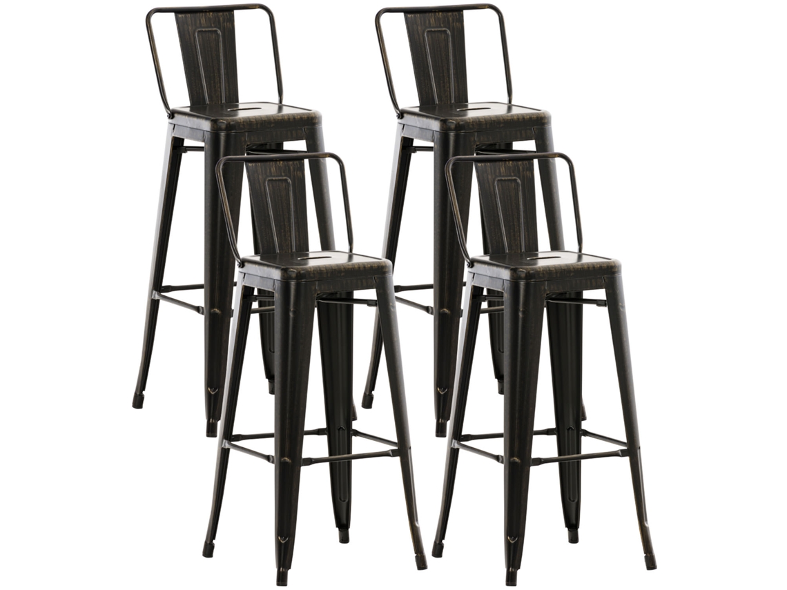 Juego de 4 taburetes de bar CLP Mason negros y dorados