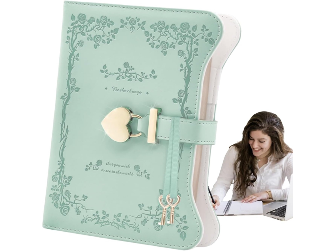 Cuaderno compacto recargable tamaño B6, 360 páginas, con llave y cierre de seguridad.