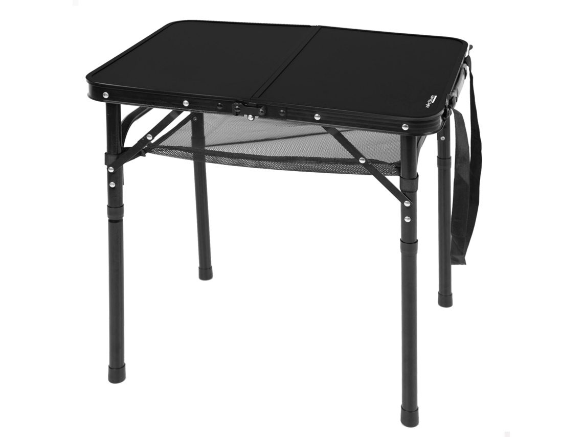 AKTIVE Mesa plegable camping maletín pequeña, ajustable en altura y antideslizante negra c/red