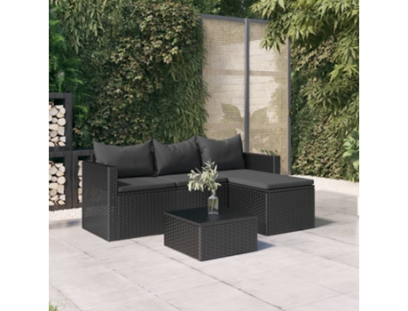 Set De Muebles De Jardín VIDAXL Negro Poli Ratán