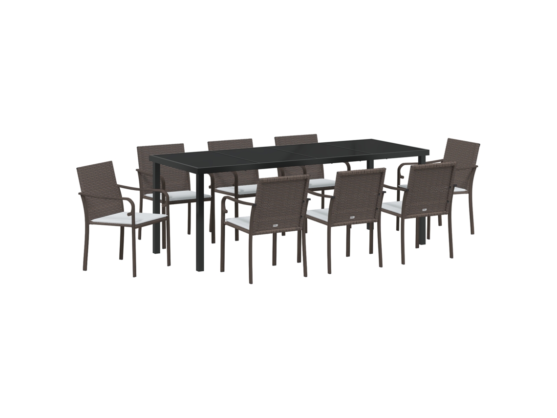 Conjunto de comedor de jardín Vidaxl de 9 piezas con cojines de ratán sintético marrón