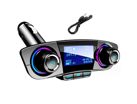 Reproductor Mp3 Bluetooth para automóvil, Dual Head Car Bluetooth MP3 Soporte de carga USB dual Transmisor Modulador 1.3 pulgadas (Negro) BISBISOUS