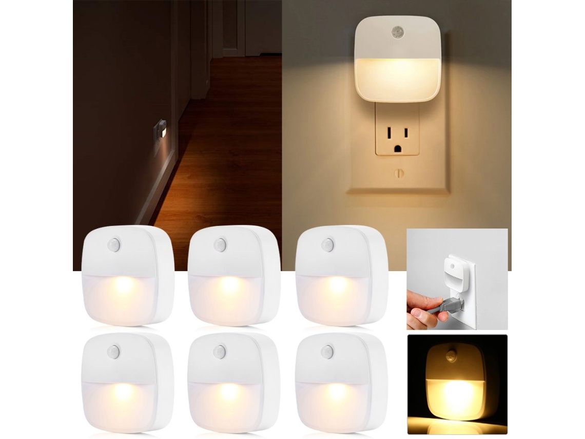 Luz nocturna con sensor de movimiento, brillo ajustable con función de memoria, opciones de blanco frío y cálido para escaleras, garajes, cocinas y pasillos.