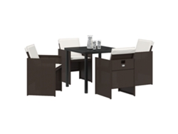 Juego de comedor de jardín de 5 piezas con cojines de ratán sintético marrón Lovely Home