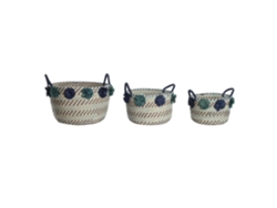 Set 3 Cesta Seagrass Pp Pompones 46x44x34cm