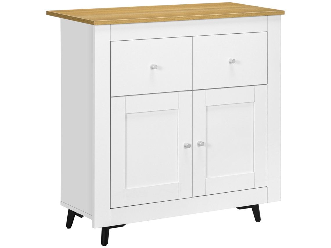 Aparador Compacto Para Cocina, Salón, Puertas, Cajones, Pasillo, 78x35x80cm, Blanco.