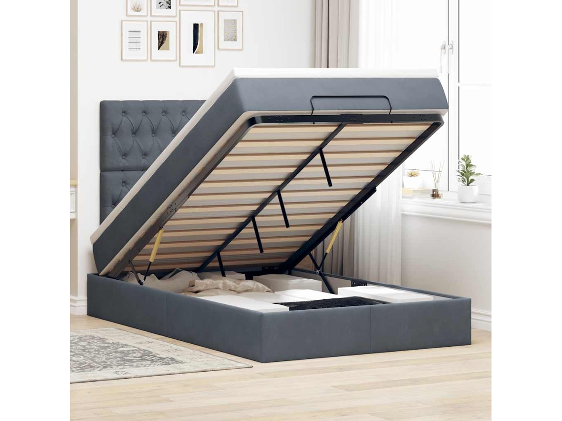 Estructura Cama Otomana Colchones Terciopelo Gris Oscuro