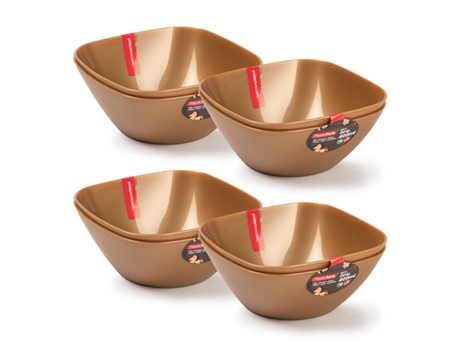 Juego de 8 Boles Plastic Forte Cuadrados de 0.4L Reutilizables. Ideal Fiestas. Dorado