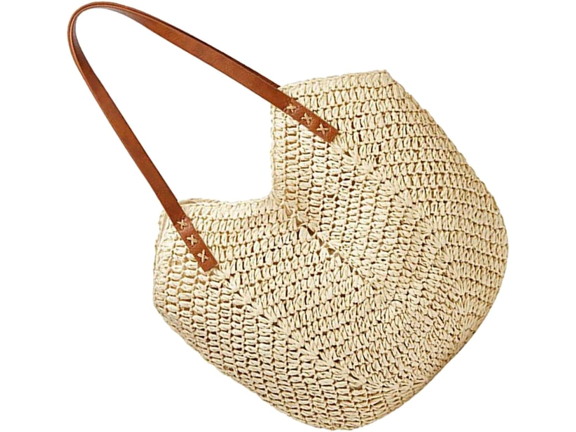 Bolso De Hombro Ciieeo Para Mujer, Ligero Y Espacioso, De Paja Tejida, Color Beige, Ideal Para La Playa.