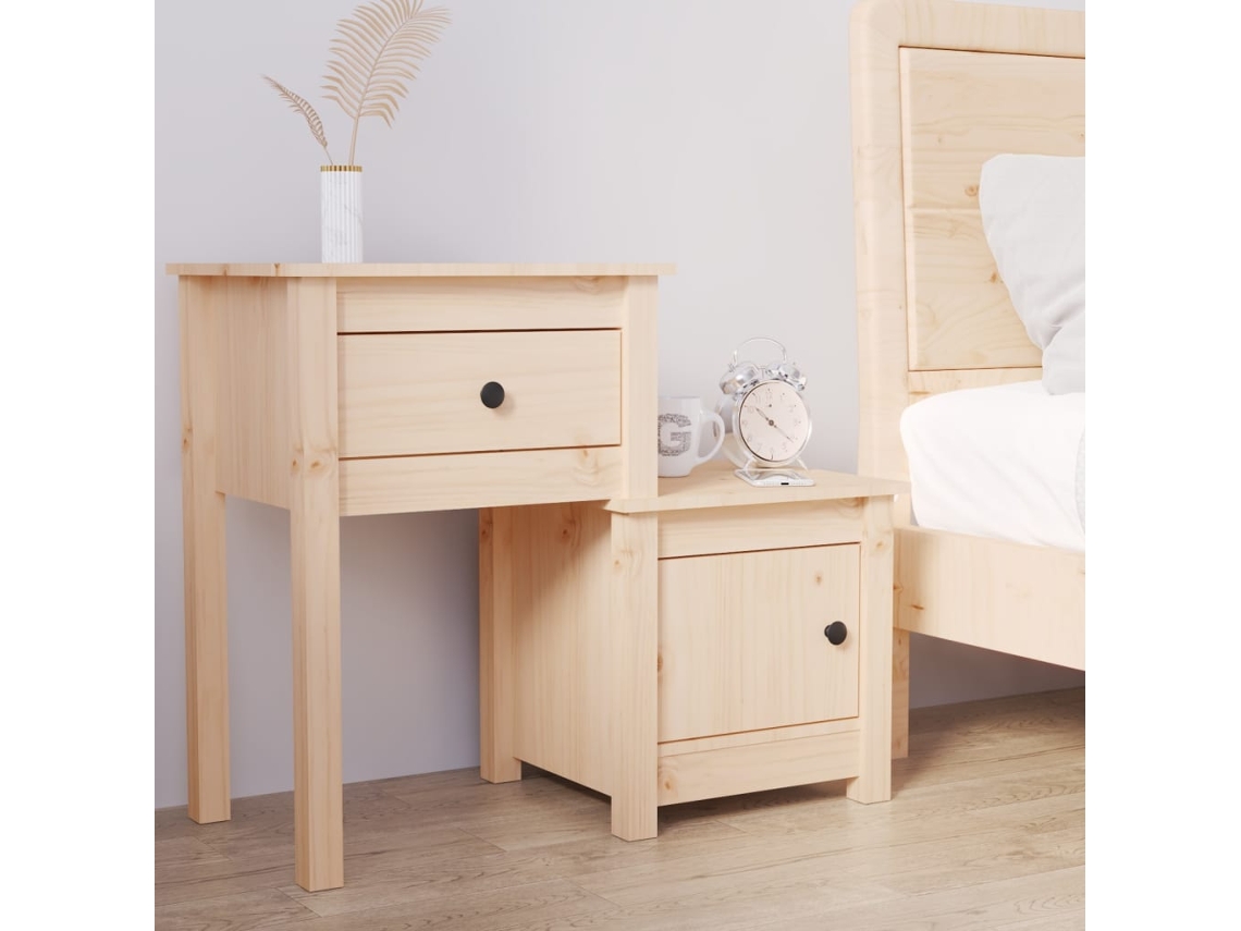Mesita de Noche 79,5X38X65,5 Cm Madera de Pino Maciza
