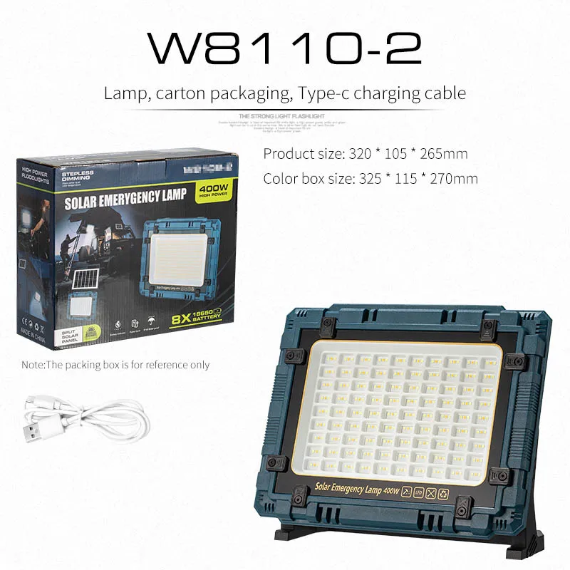 Foco solar recargable - Portátil para uso en exteriores - Resistente al agua IP66 - Ideal para acampar - Foco