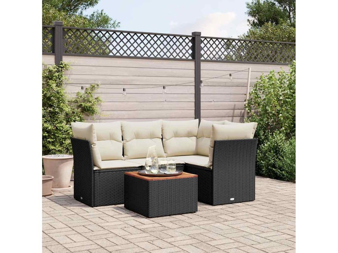Conjunto de sofá de jardín con cojines de mimbre sintético negro, Dkd Home Decor