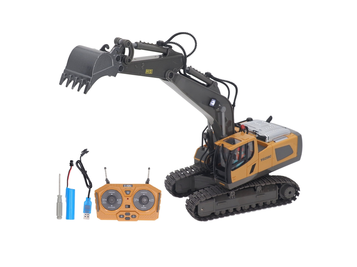 Rebe-juguete Excavadora Rc 2.4g Rotativa Con Luces Y Música, Tractor De Construcción De Aleación Funcional Completo
