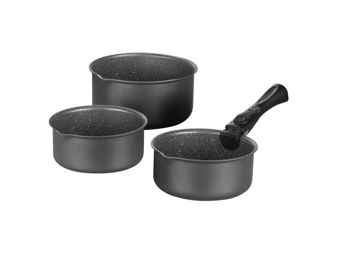 Arthur Martin AM777GM Conjunto de bateria de cozinha de 3 panelas - Matt cinza 16-18-20 cm + 1 alça removível - todas as luzes, incluindo indução