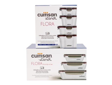 CUITISAN Flora - Lote de 7 Recipientes Multiformato en Acero Inoxidable Apto Microondas