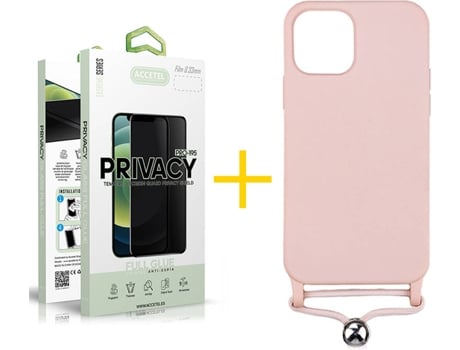 Carcasa + 1 Protector de Vidrio Anti-Spy iPhone 13 Pro Max ACCETEL Gel Rope Rosa Pastel