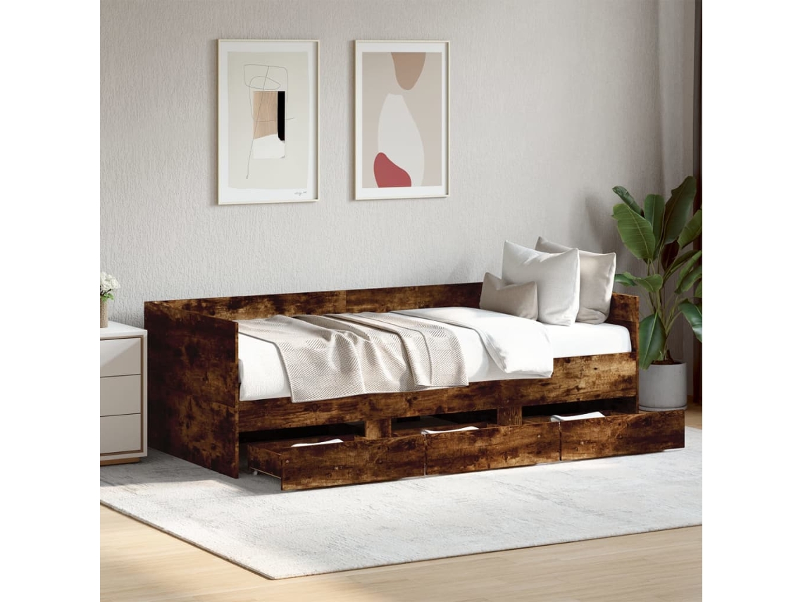 Sofá Cama Con Cajones Sin Colchón Roble Ahumado 90x200 Cm