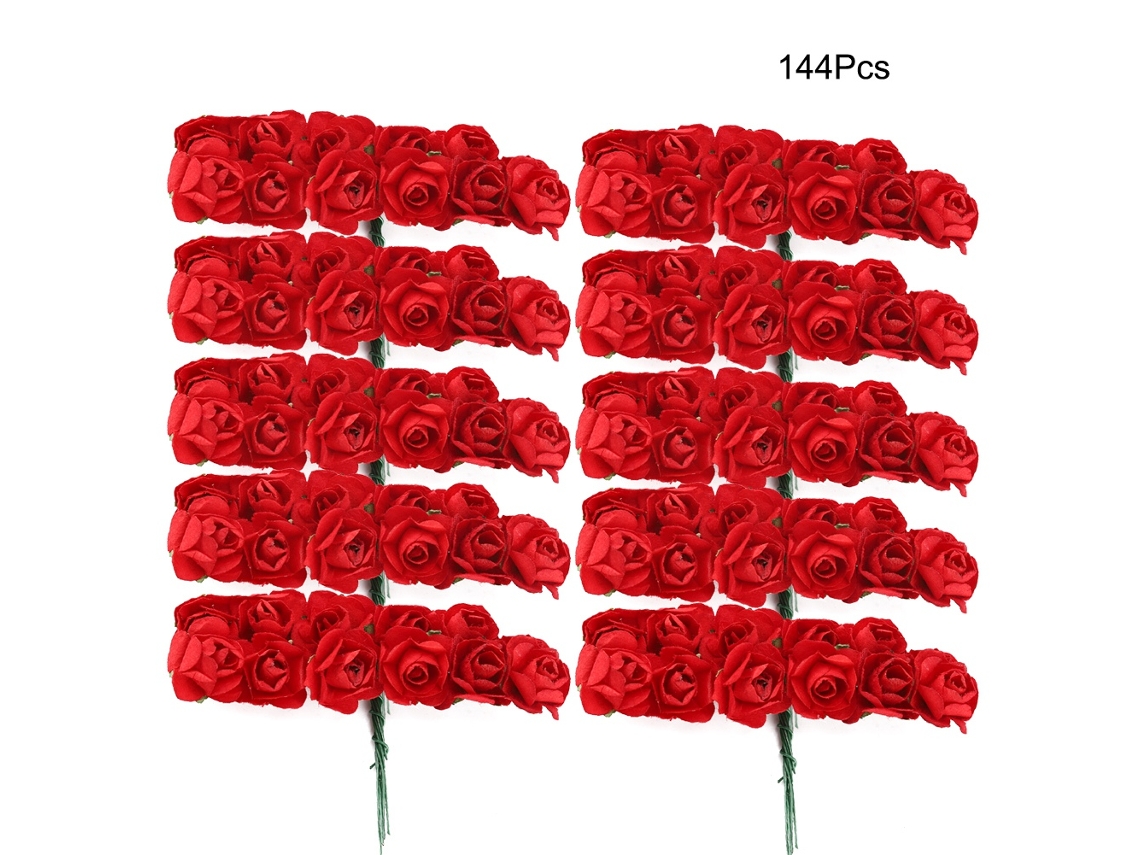 144 flores de papel, mini rosas artificiales, para decorar bodas, color vino tinto.