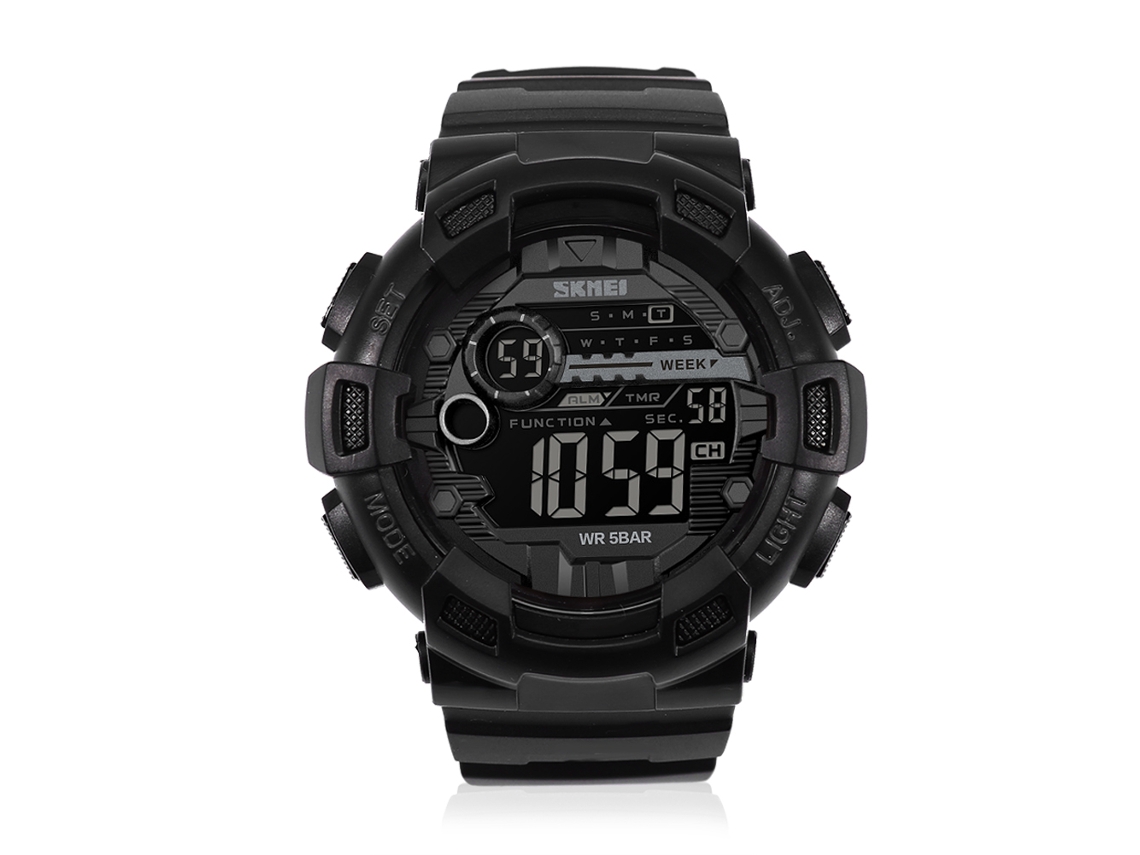 Reloj Digital Deportivo Hombre Con Luz De Fondo Redondo Impermeable Negro
