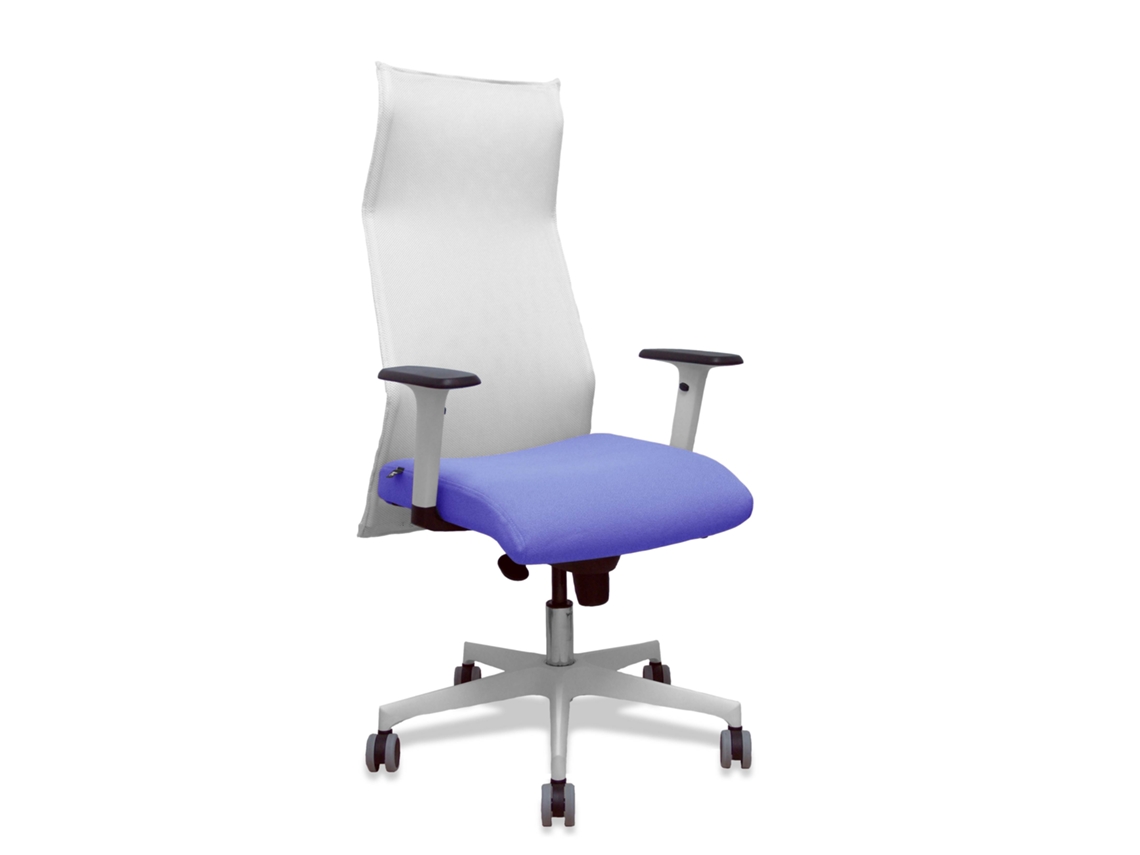 Sillón Albacete Con Mecanismo Sincro Tapizada Con Tela Color Azul Claro Y Malla Color Blanco