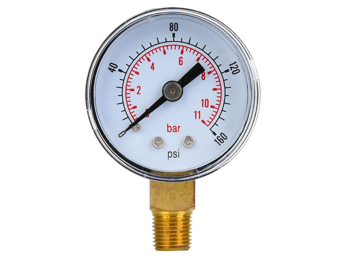 Manómetro Mecánico Con Base Bspt De 1/8" Para Aire, Aceite Y Agua, Rango De 0 A 160 Psi (0 A 11 Bar).