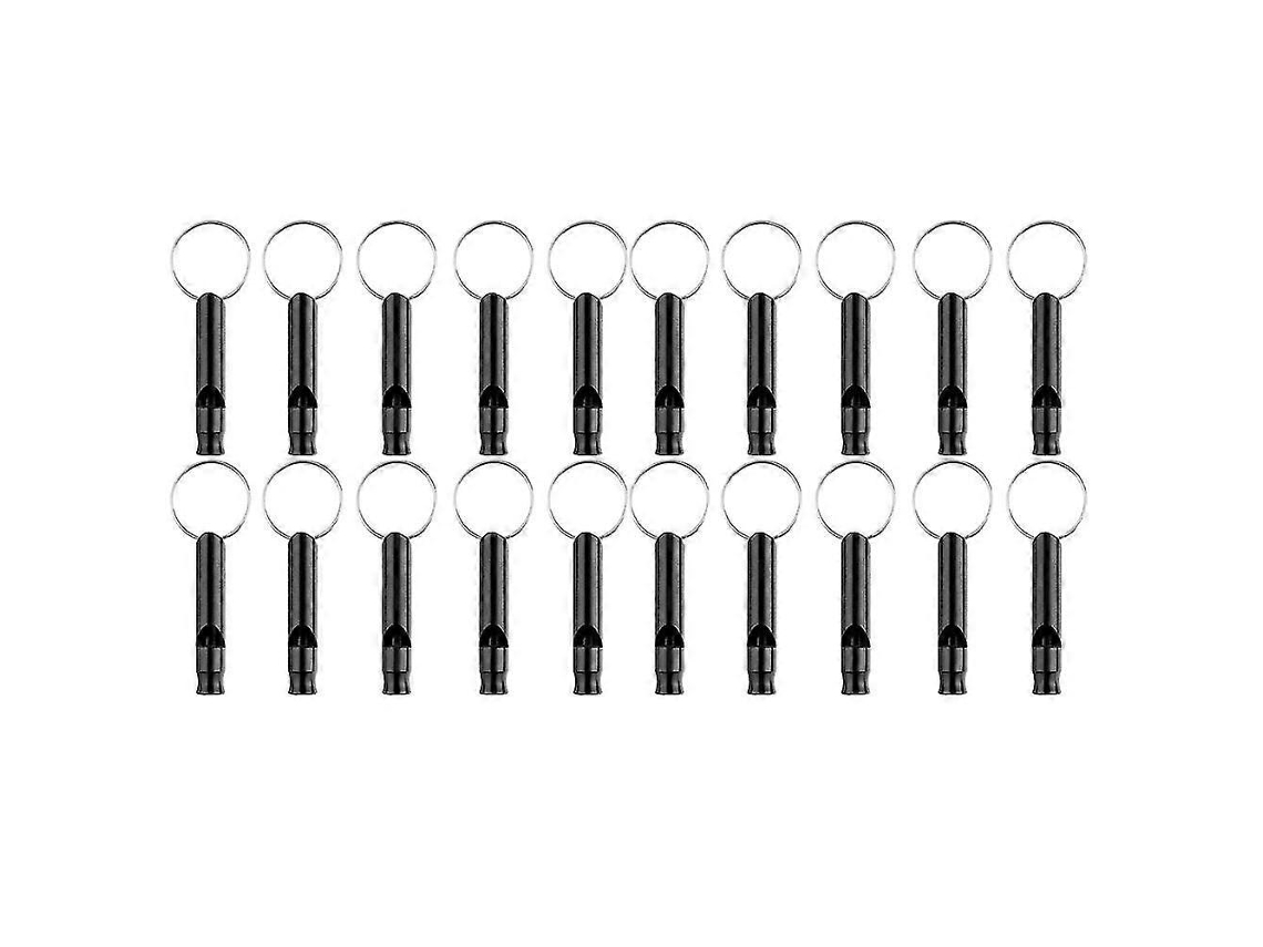 Silbatos deportivos de aluminio (paquete de 20) con llavero, color negro