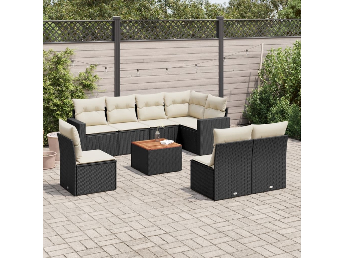Conjunto de sofás de jardín de 9 piezas DKD Home Decor con cojines de mimbre negros