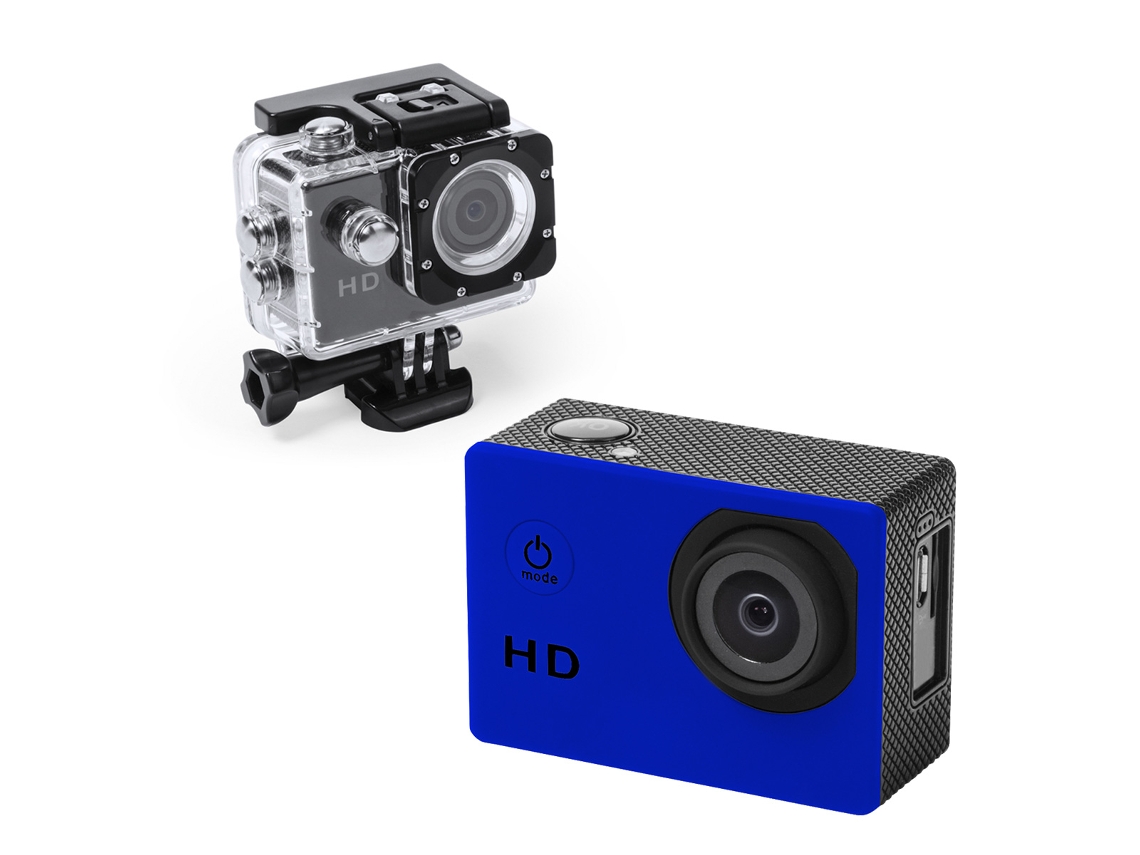 Cámara de acción deportiva impermeable Klack Full HD 1080p - Azul | Con varios accesorios de montaje incluidos.