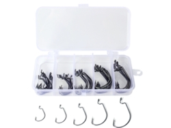 50pcs Anzuelos De Pesca Offset Para Gusanos De Acero Alto Carbono Con Caja Plástica