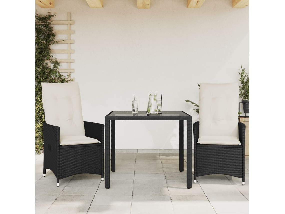 Conjunto de bistró de 3 piezas con cojines de mimbre negro de Dkd Home Decor