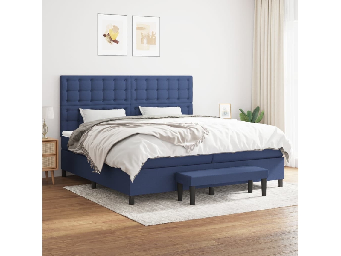 Cama Box Spring Con Colchón Tela Azul 200x200 Cm
