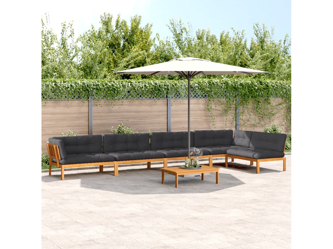Conjunto de sofá de jardín de 6 piezas con palets y cojines de acacia maciza DKD Home Decor
