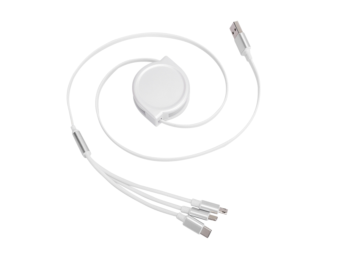 Cable De Carga Rápida Retráctil 3 En 1 Para Teléfono Móvil Ios Typec Blanco