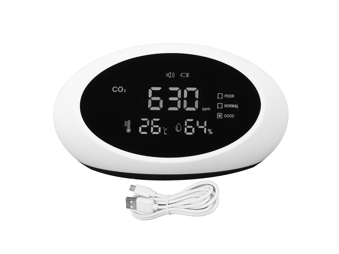 Detector De Co2 Portátil Con Pantalla Lcd Hd, Batería Recargable De 3000 Mah, Medidor De Calidad Del Aire, Termómetro Y Medidor De Humedad.