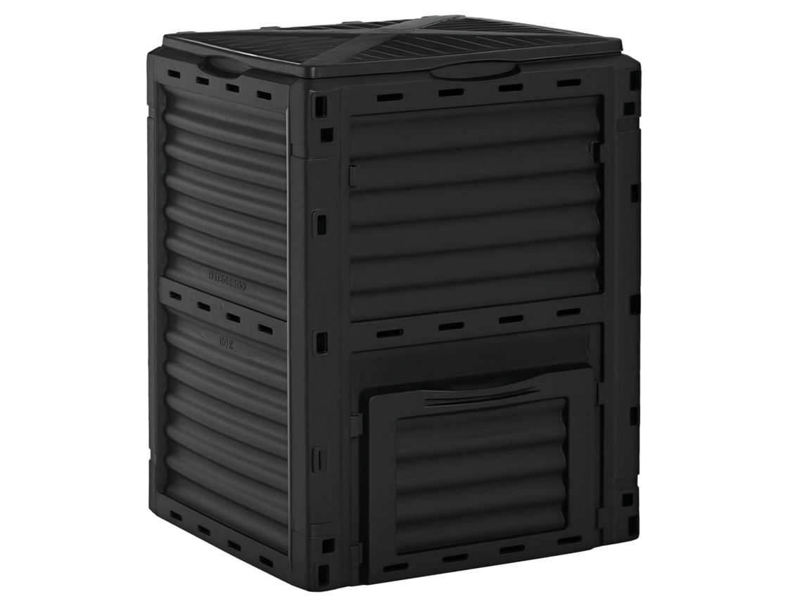 Compostador Jardín Plástico 300l Tapa Presión Contenedor Compostaje Negro