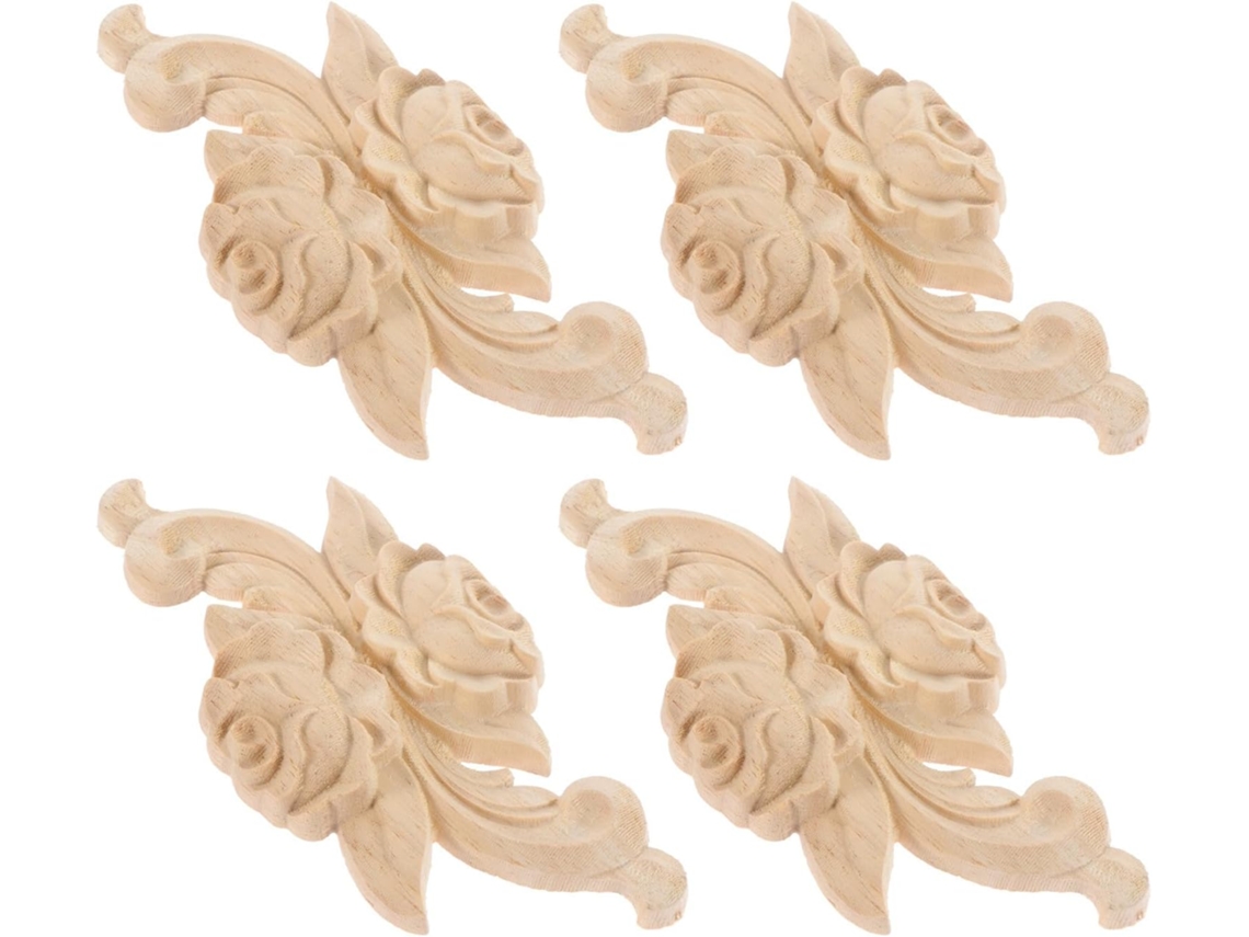 Juego 4 Apliques Tallados Madera Maciza Motivo Dimensiones 12 5 Adhesivos Decorativos Muebles Decoración