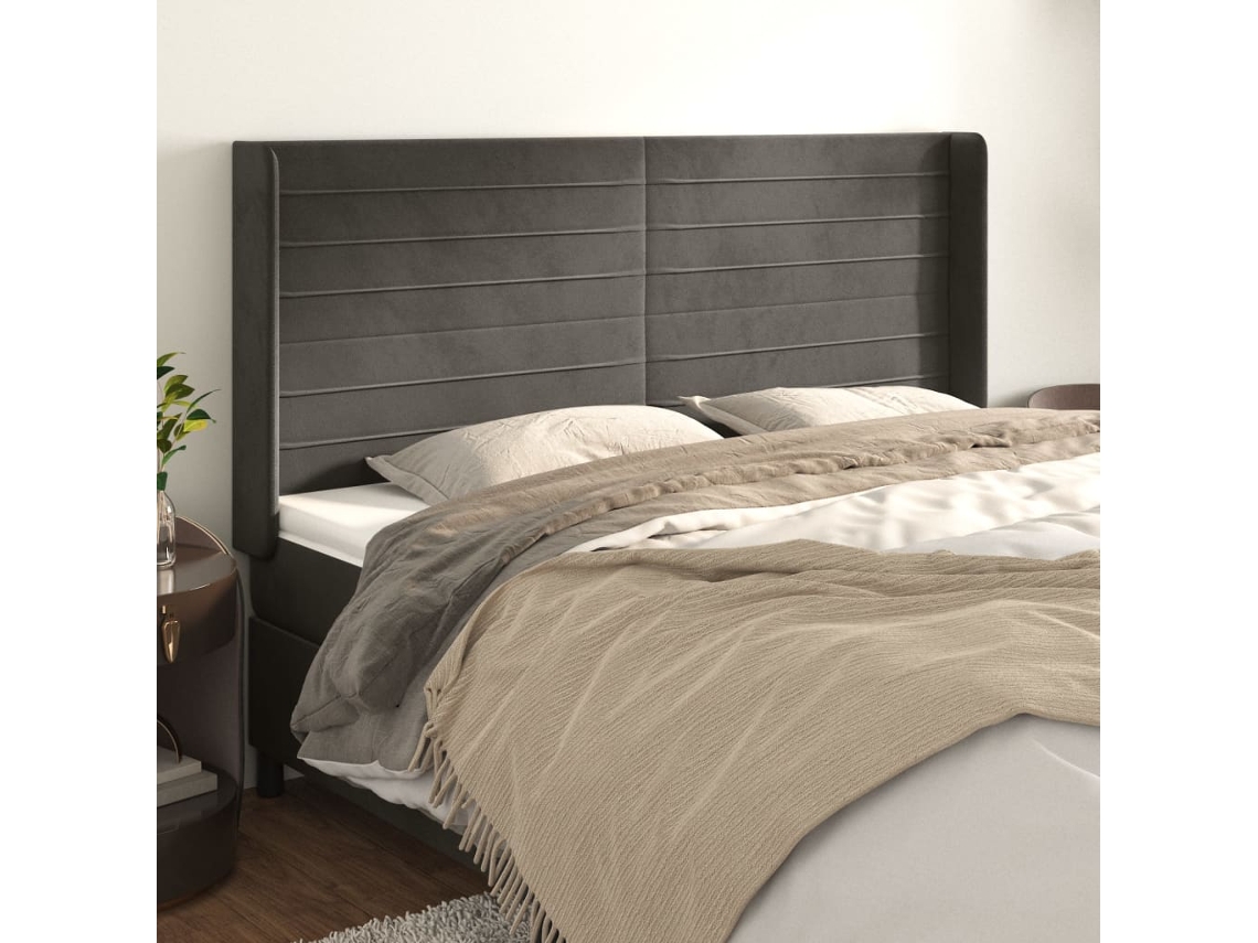 Cabecero Con Orejas De Terciopelo Gris Oscuro 183x16x118/128 Cm