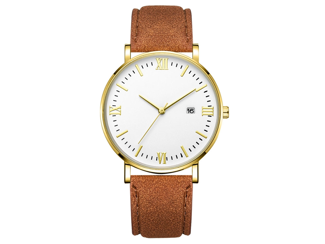 Reloj De Cuarzo Con Correa De Cuero Estilo Simple Y Moderno Decoración De Mano