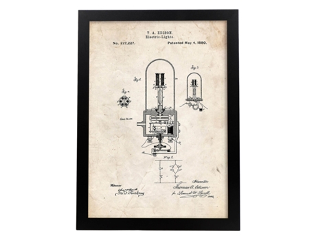 Póster NACNIC con Patente de Bombilla Electrica 2. con Diseño de Patente Antigua.