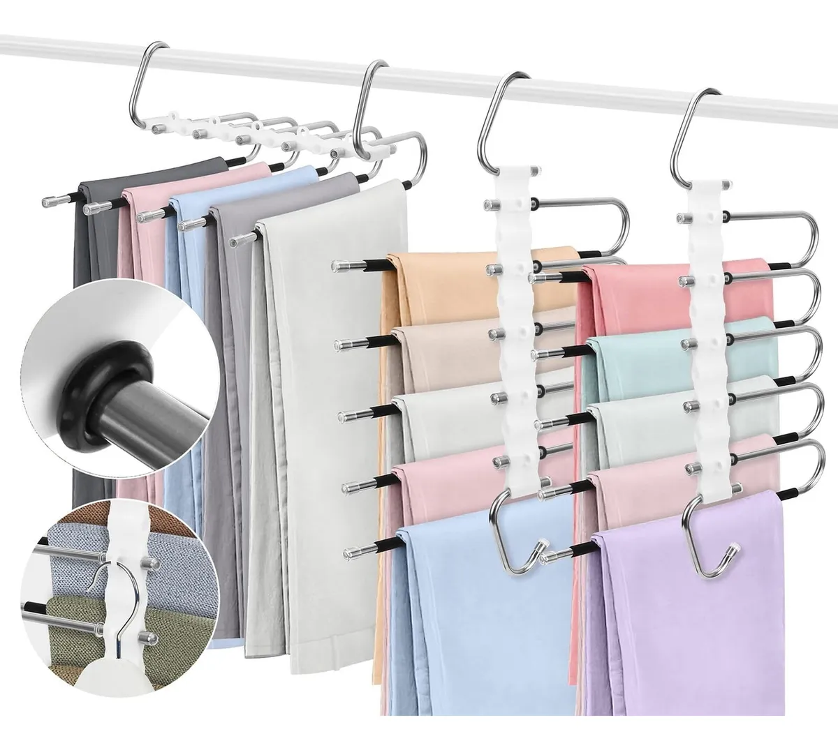 Organizador colgante multifuncional con 3 perchas de acero inoxidablevayotoy