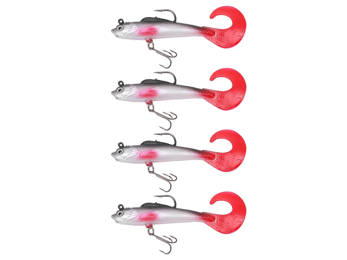 Juego De Señuelos Para Pesca De Lubina Con 4 Piezas: Señuelo Blando Tipo Swimbait Con Cola De Gusano Y 2 Anzuelos Para Pesca En Agua Dulce Y Salada.