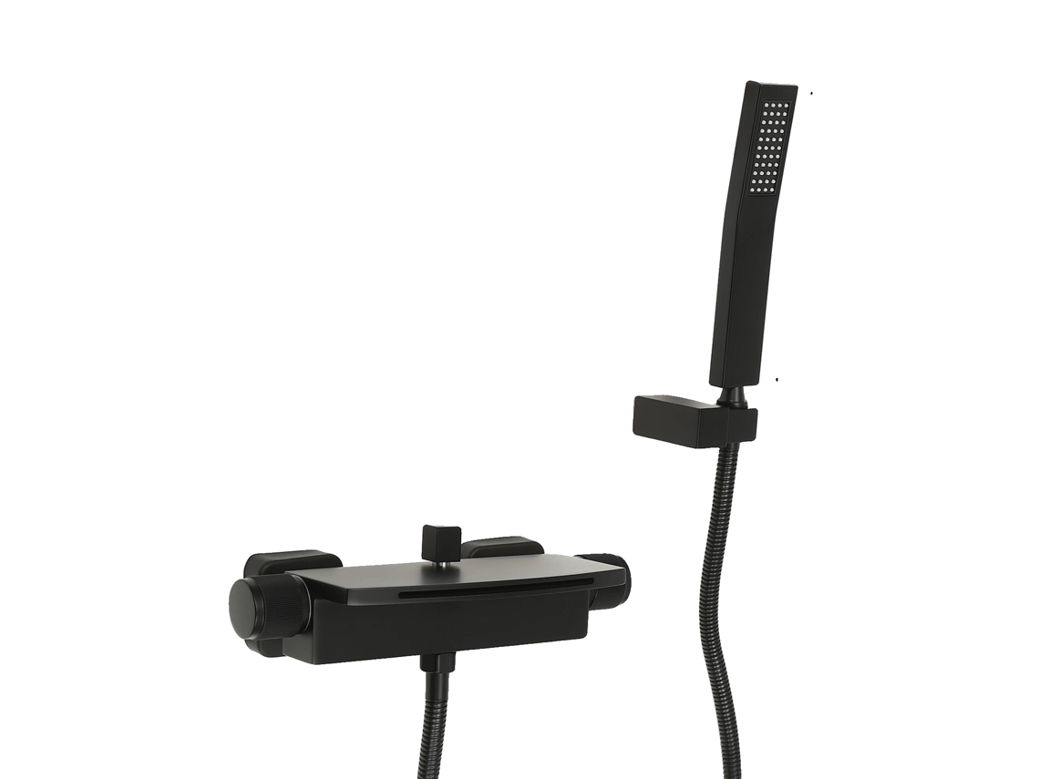 Grifo de bañera, montaje en pared, juego de ducha de mano, negro mate
