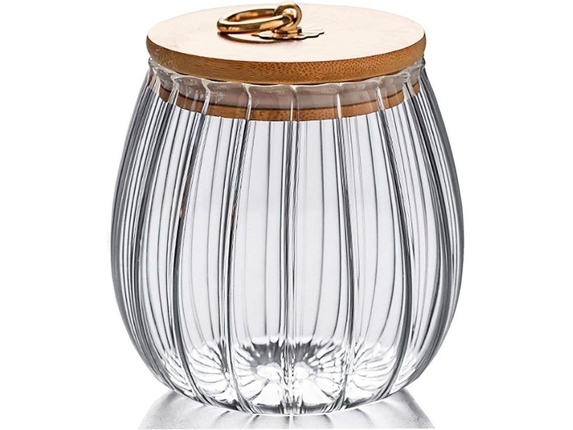 Vaso De Vidrio Hermético Con Tapa De Bambú Y Asa De Metal Para Guardar Café Y Frutos Secos - Diseño Decorativo De Pétalos