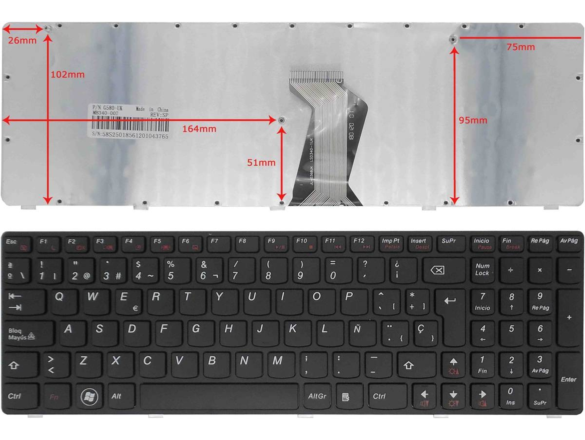Teclado para Portátil Lenovo Ideapad G580 G585 V580 V585 Z580 Z585 35007546